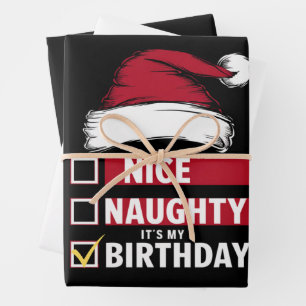 Nice Naughty It's My Birthday Christmas List Santa Wrapping Paper Sheet