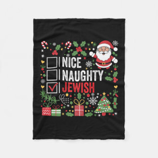 Nice Naughty Jewish Funny Christmas Santa Claus Fleece Blanket