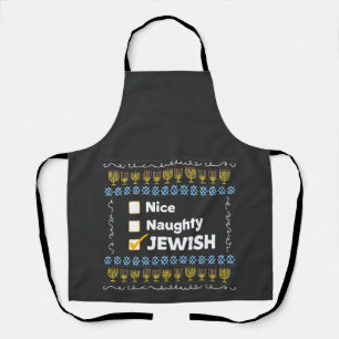 Nice Naughty Jewish Hanukkah Ugly Sweater Apron