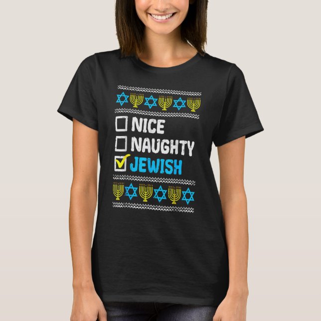 Nice Naughty Jewish Ugly Hanukkah Sweater Chanukah (Front)