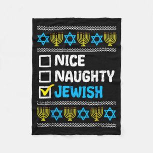 Nice Naughty Jewish Ugly Hanukkah Sweater Chanukah Fleece Blanket