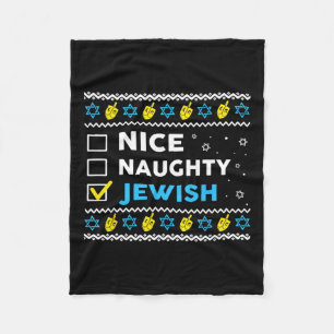 Nice Naughty Jewish Ugly Hanukkah Sweater Chanukah Fleece Blanket