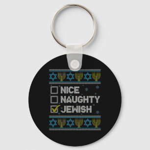 Nice Naughty Jewish Ugly Hanukkah Sweater Chanukah Keychain