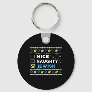 Nice Naughty Jewish Ugly Hanukkah Sweater Chanukah Keychain