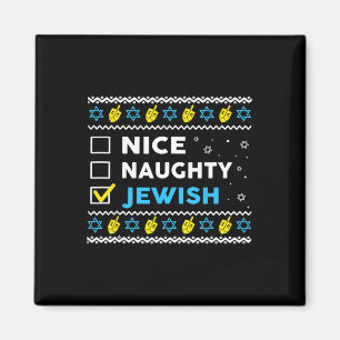 Nice Naughty Jewish Ugly Hanukkah Sweater Chanukah Magnet