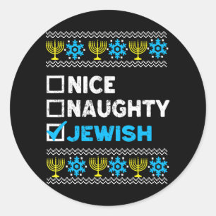 Nice Naughty Jewish Ugly Hanukkah Sweater Classic Round Sticker