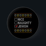 Nice Naughty Jewish Ugly Hanukkah Sweater Funny Ch 2 Inch Round Button<br><div class="desc">Nice Naughty Jewish Ugly Hanukkah Sweater Funny Chanukkah 1</div>