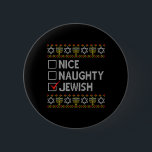 Nice Naughty Jewish Ugly Hanukkah Sweater Funny Ch 2 Inch Round Button<br><div class="desc">Nice Naughty Jewish Ugly Hanukkah Sweater Funny Chanukkah 1</div>