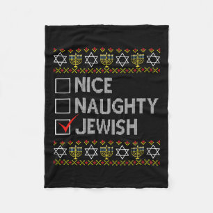 Nice Naughty Jewish Ugly Hanukkah Sweater Funny Ch Fleece Blanket