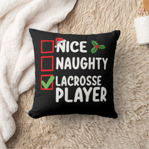 Nice Naughty Lacrosse Player Christmas List Throw Pillow