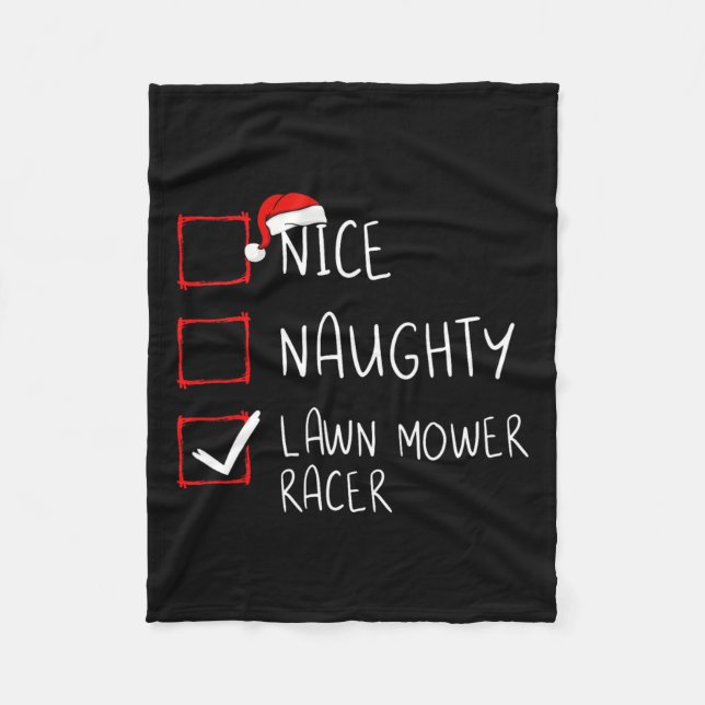 Nice Naughty Lawn Mower Racer List Christmas Santa Fleece Blanket (Front)