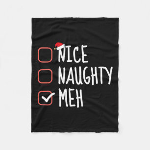 Nice Naughty Meh Funny Santa Claus List Christmas  Fleece Blanket