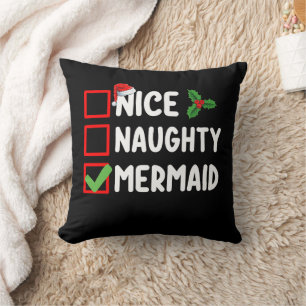 Nice Naughty Mermaid Christmas List Family Holiday Throw Pillow