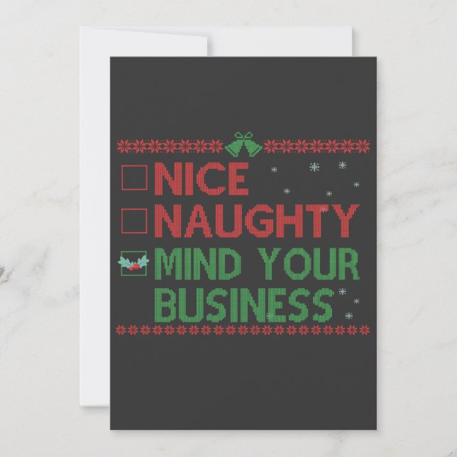 Nice Naughty Mind Your Business Funny Santa Gift  Invitation (Front)