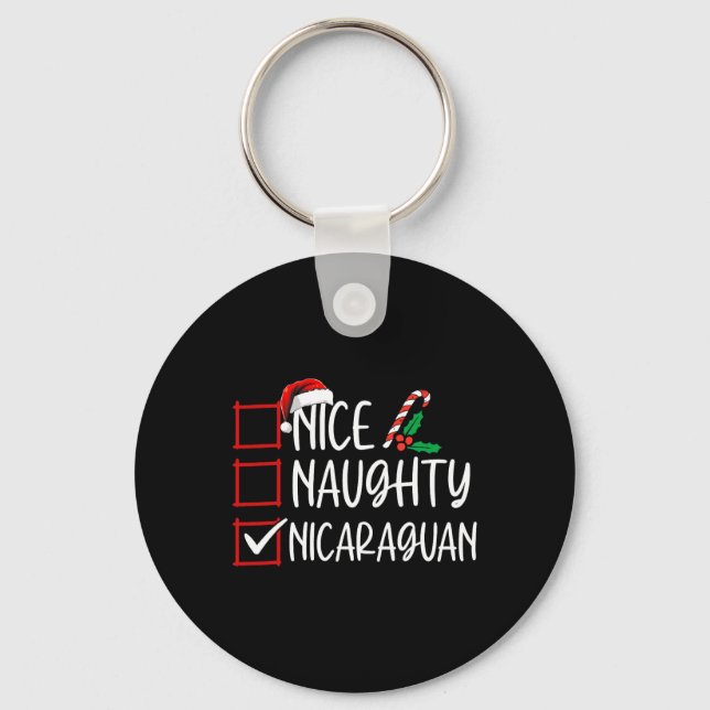 Nice Naughty Nicaraguan Christmas List Santa Claus Keychain (Front)