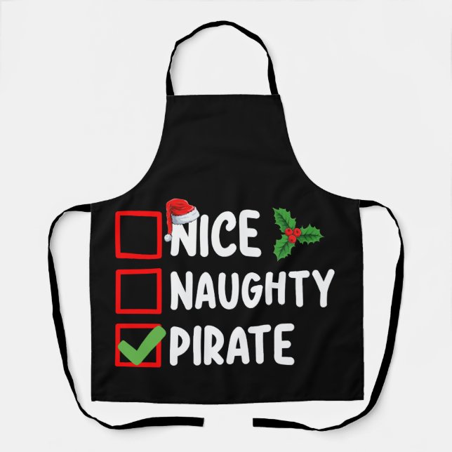 Nice Naughty Pirate Family Matching Christmas List Apron (Front)