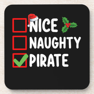 Nice Naughty Pirate Family Matching Christmas List Coaster
