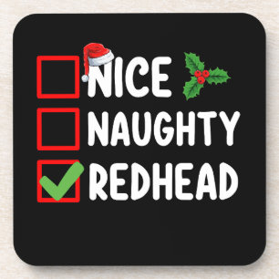 Nice Naughty Redhead Family Matching Christmas Lis Coaster