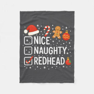 Nice Naughty Redhead Funny Christmas Quote  Fleece Blanket
