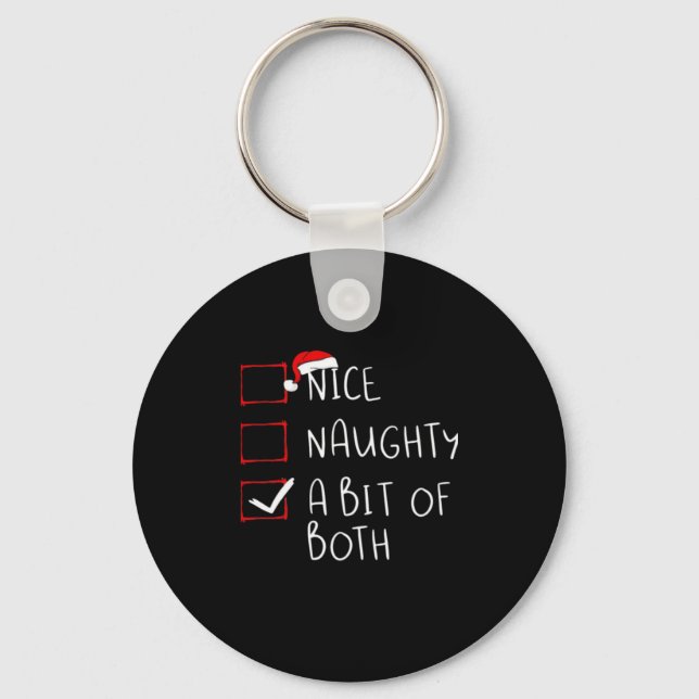 Nice Naughty Santa Hat Humor Vibe Keychain (Front)