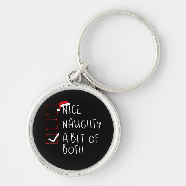 Nice Naughty Santa Hat Humor Vibe  Keychain (Front)