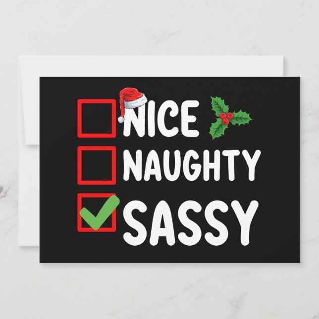 Nice Naughty Sassy Christmas List Santa Holiday Invitation (Front)