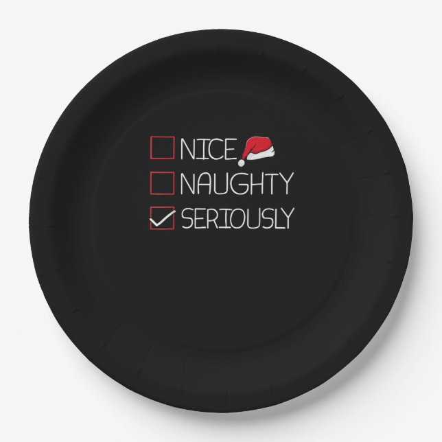 Nice Naughty Seriously Christmas Modern Style  Paper Plate (Front)