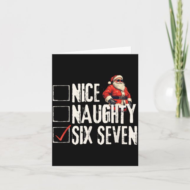Nice Naughty Six Seven Brainrot Meme 67 Santa Funn Card (Front)
