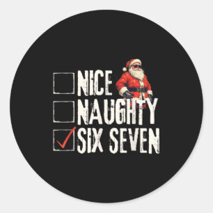 Nice Naughty Six Seven Brainrot Meme 67 Santa Funn Classic Round Sticker