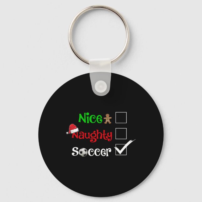 Nice Naughty Soccer Football Santa Christmas Pyjam Keychain (Front)