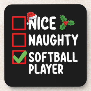 Nice Naughty Softball Player Christmas List Coaster
