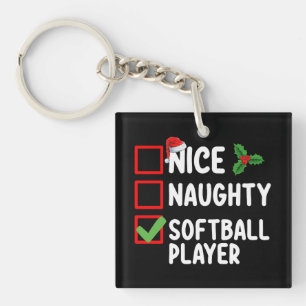 Nice Naughty Softball Player Christmas List Keychain