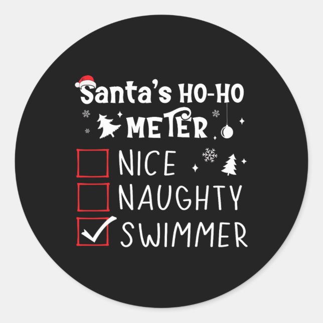 Nice Naughty Swimmer Christmas List Swimming Funny Classic Round Sticker (Front)