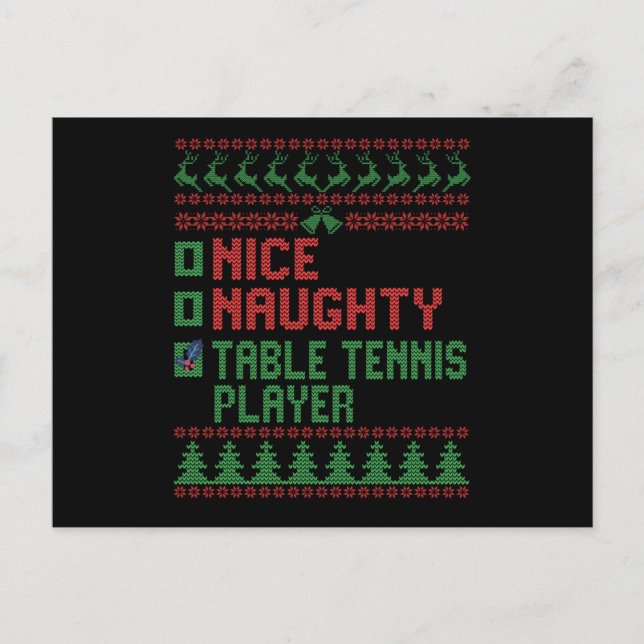 Nice Naughty Table Tennis Player Funny Christmas Postcard (Front)