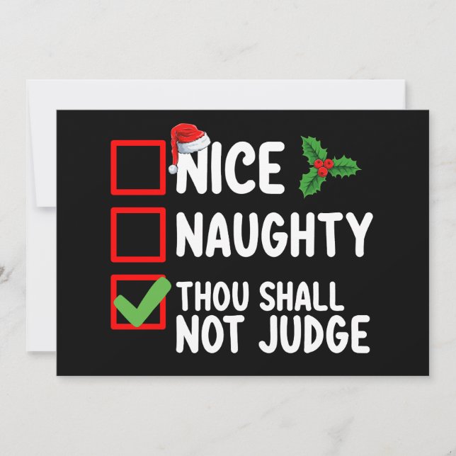 Nice Naughty Thou Shall Not Judge Christmas List Invitation (Front)