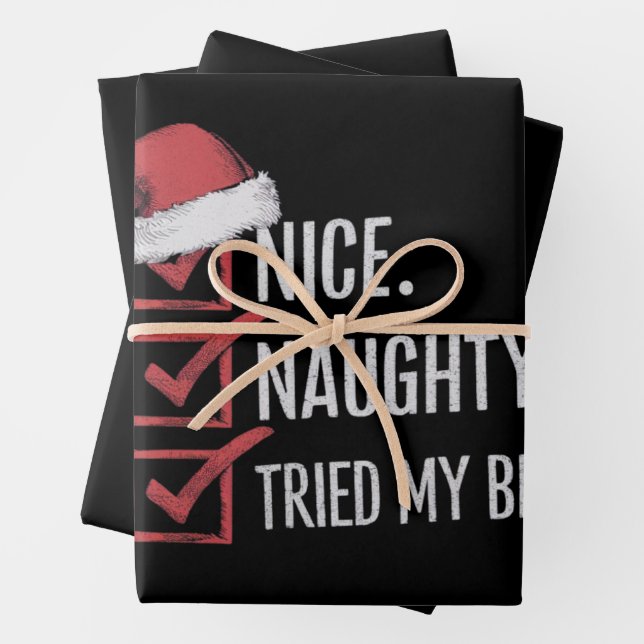 Nice Naughty Tried My Best Christmas List Xmas  Wrapping Paper Sheet (In situ)