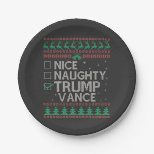 Nice Naughty Trump Vance Election Ugly Sweater Paper Plate