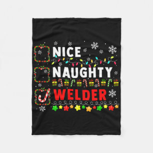 Nice Naughty Welder Christmas Colourful Matching J Fleece Blanket
