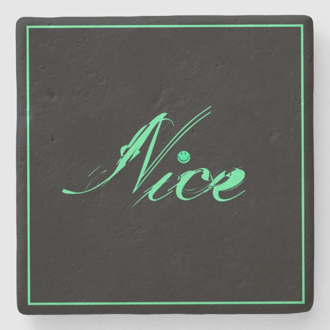 Nice neon-green happy face smiling stone coaster (Front)