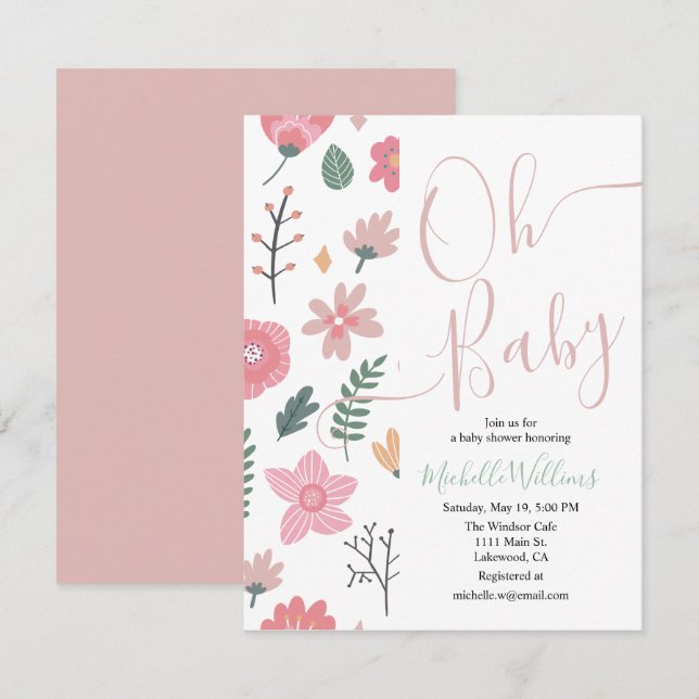nice pastel typeface pink floral color invitation (Front/Back)
