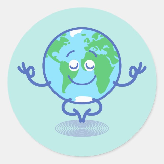 Nice planet Earth meditating in a peaceful way Classic Round Sticker (Front)