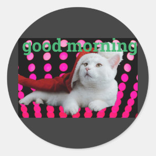 Nice poster design Good Morning Cat Classic Round Sticker