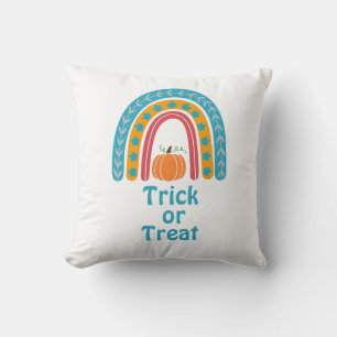 Nice Rainbow under the Pumpkin Trick or Treat Throw Pillow