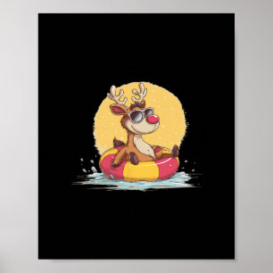 Nice Reindeer With Pool Ring For Fawn And Vacation Poster