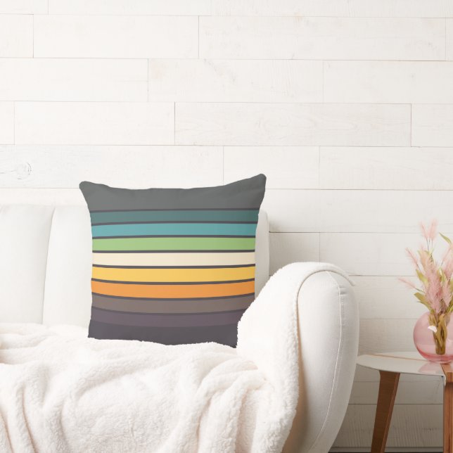 Nice Retro colourful Striped Pattern Throw Pillow (Couch)