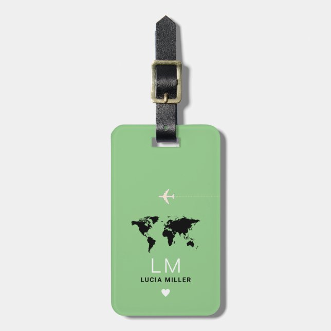 nice sage GREEN travel luggage tag with name (Front Vertical)