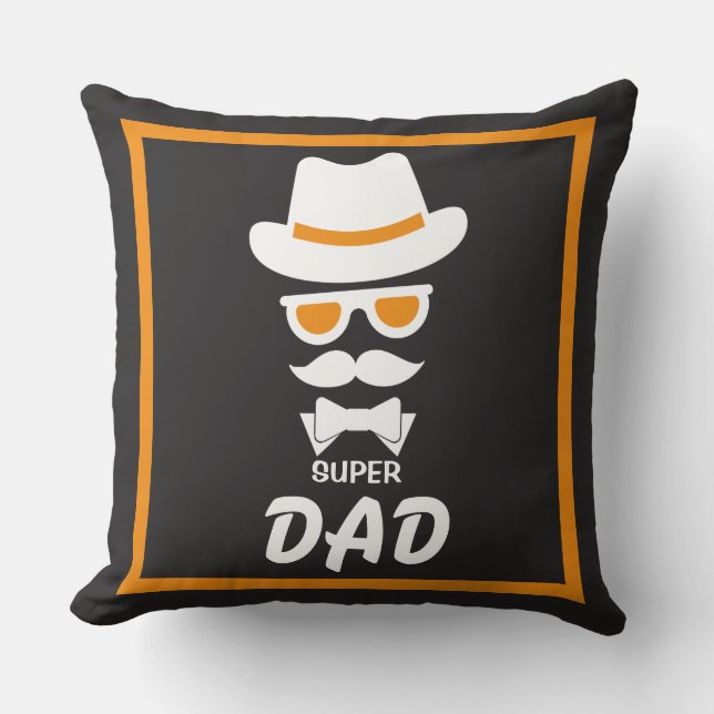 Nice Super Dad Face with Moustaches, Hat, sunglass Throw Pillow (Front)