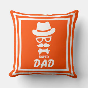 Nice Super Dad Face With Moustaches, Hat, sunglass Throw Pillow