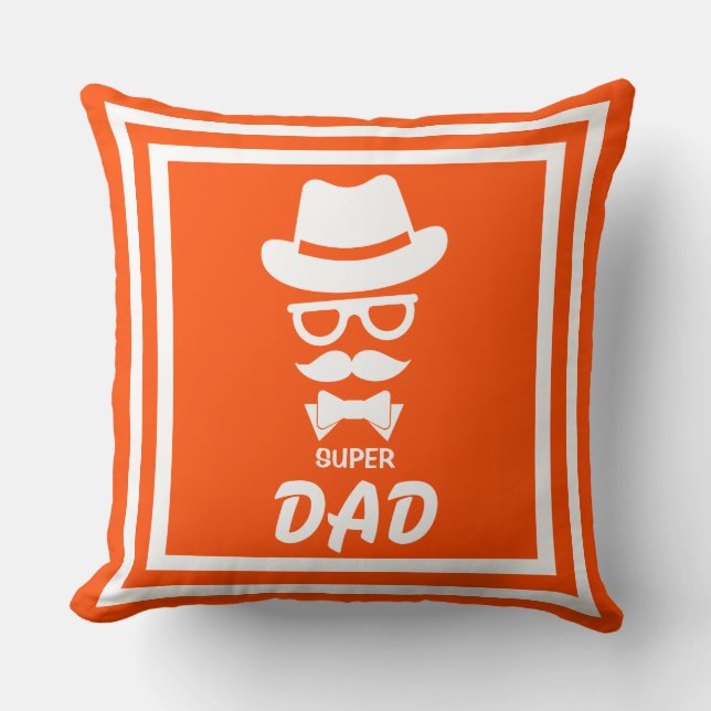 Nice Super Dad Face With Moustaches, Hat, sunglass Throw Pillow (Front)