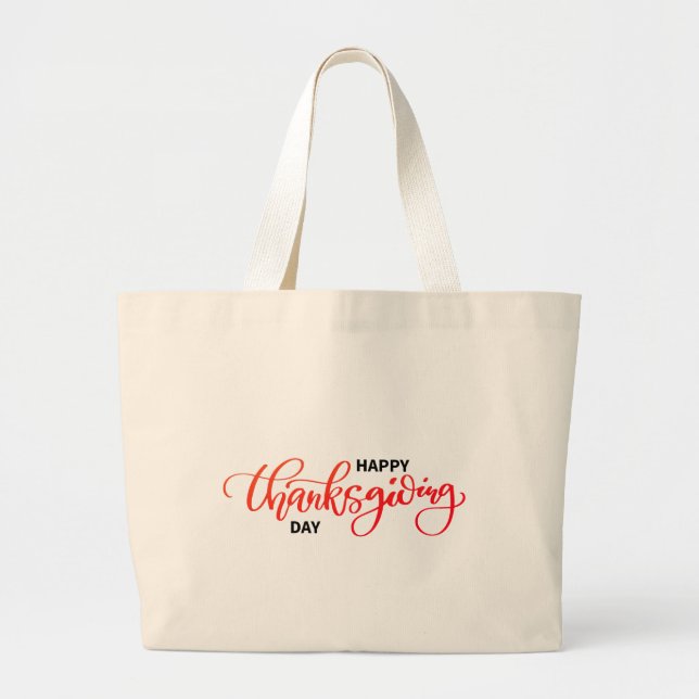 Nice Text Happy Thanksgiving Typography Large Tote Bag (Front)